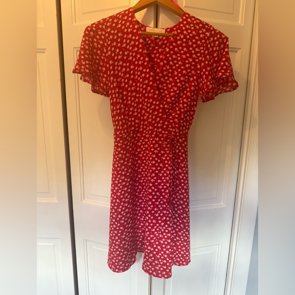 Monteau Red and White Floral Midi Dress